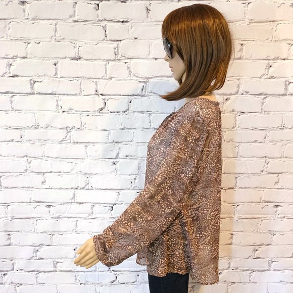 Ann Taylor - LOFT, Long sleeve brown/pink floral sheer blouse - Picture 8 of 14